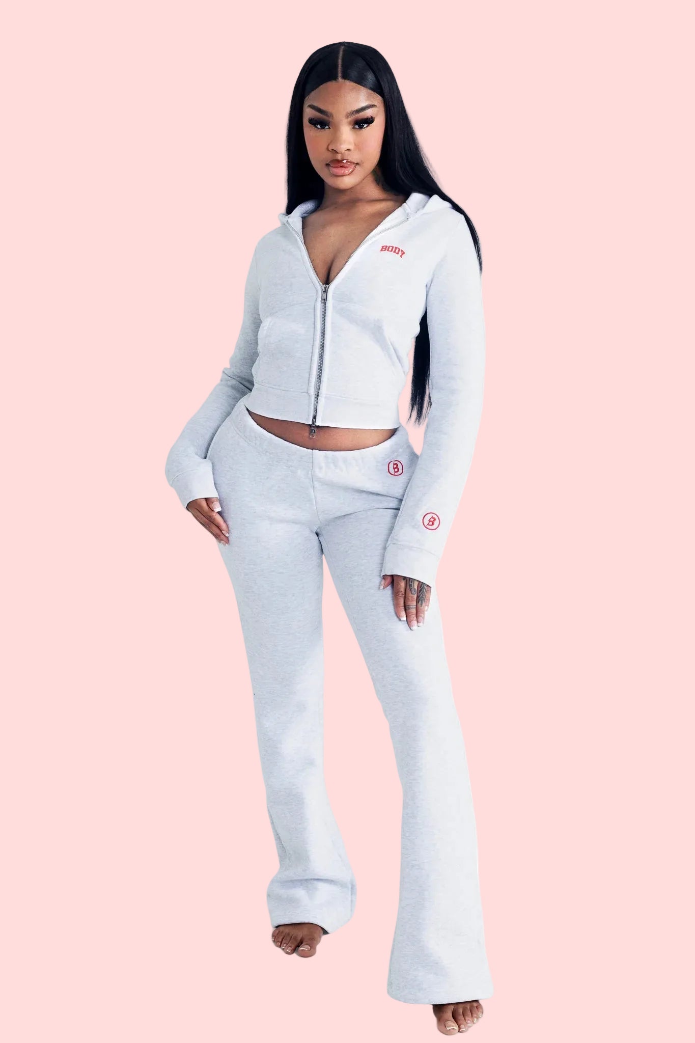 THE BACKSHOT ZIP TRACKSUIT (HEATHER GRAY/RED)