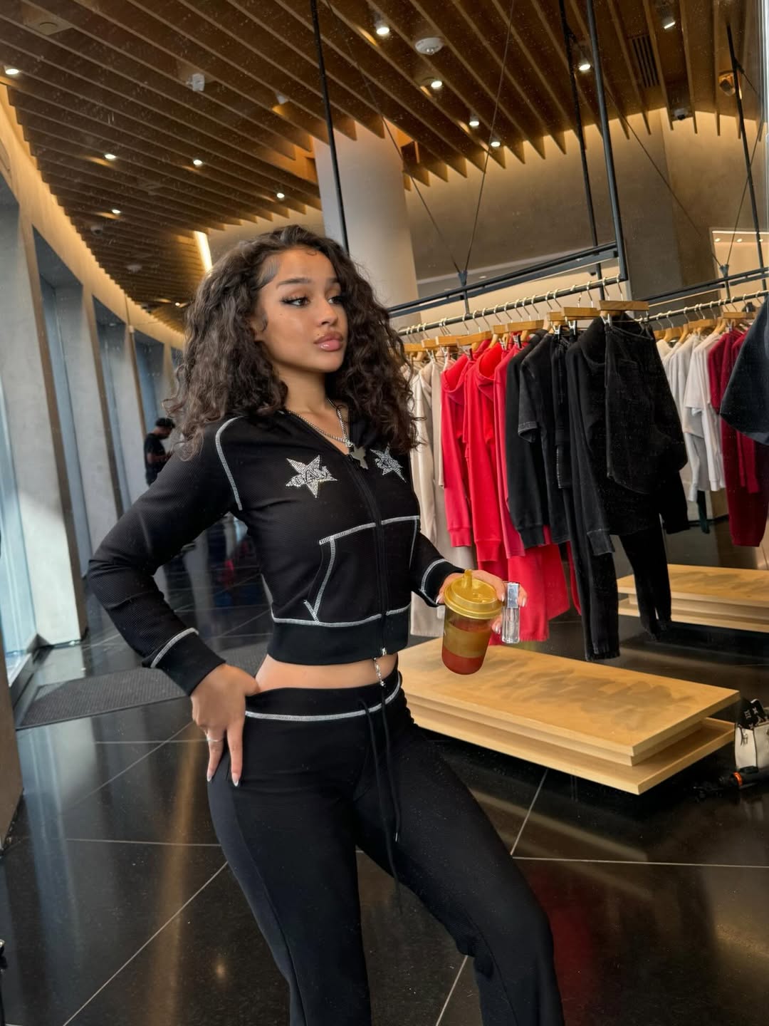 Hoesmad Rhinestone Waffle Trackpant ( Black )