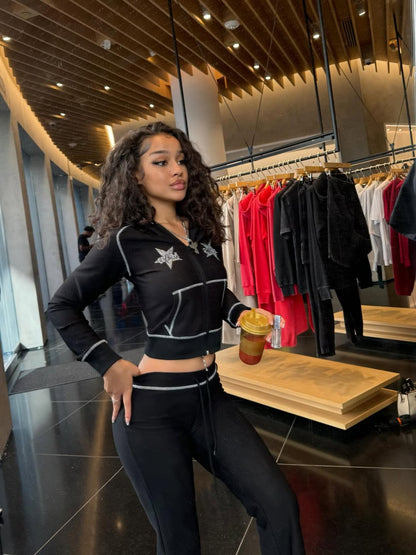Hoesmad Rhinestone Waffle Trackpant ( Black )